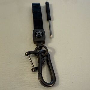 Honda Key Fob Keychain in Black Leather with Logo NWT